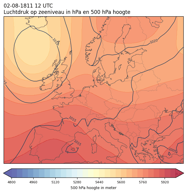 Weerkaart van 2 augustus 1811 om 12 UTC