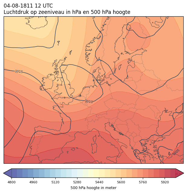 Weerkaart van 4 augustus 1811 om 12 UTC