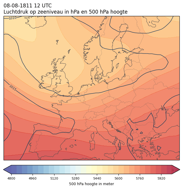 Weerkaart van 8 augustus 1811 om 12 UTC