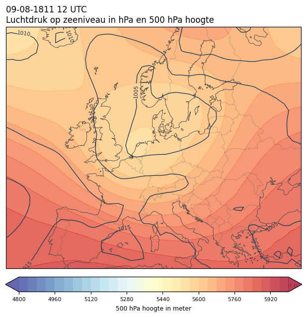 Weerkaart van 9 augustus 1811 om 12 UTC