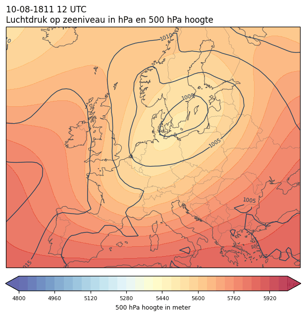 Weerkaart van 10 augustus 1811 om 12 UTC