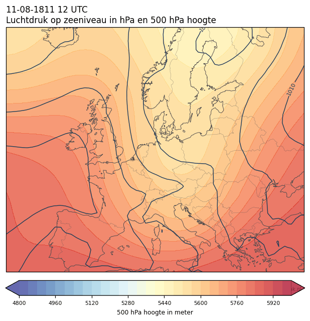 Weerkaart van 11 augustus 1811 om 12 UTC