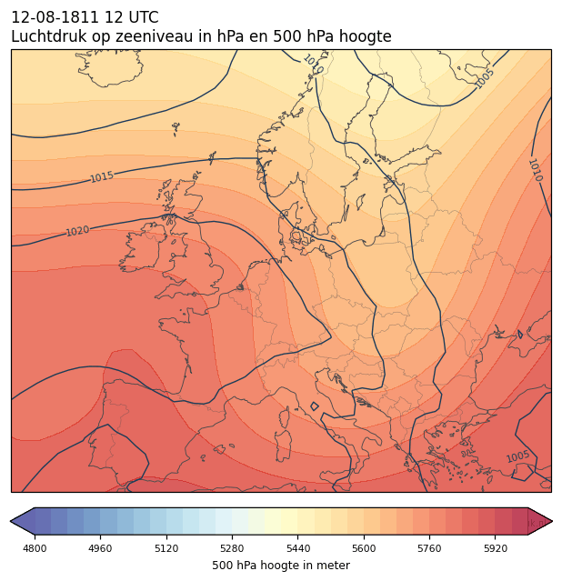 Weerkaart van 12 augustus 1811 om 12 UTC