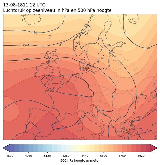 Weerkaart van 13 augustus 1811 om 12 UTC
