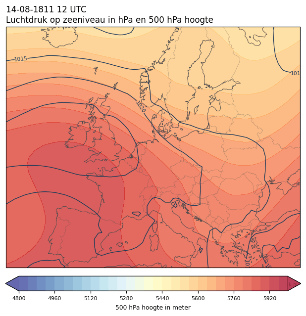 Weerkaart van 14 augustus 1811 om 12 UTC