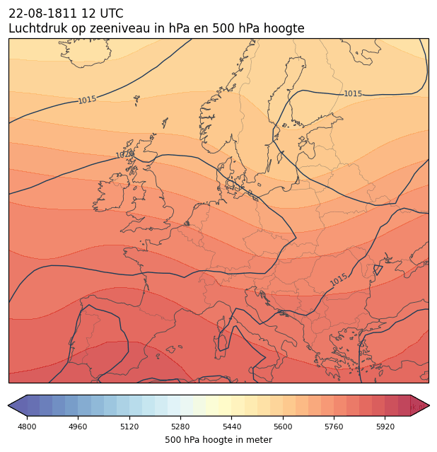 Weerkaart van 22 augustus 1811 om 12 UTC
