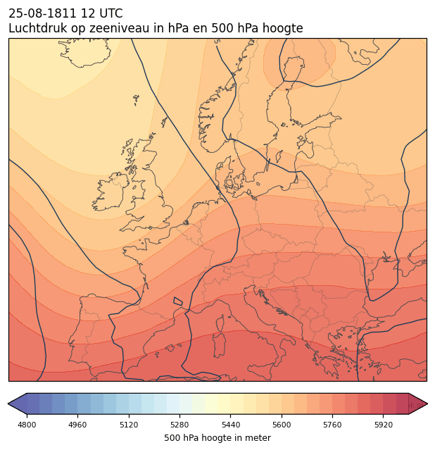 Weerkaart van 25 augustus 1811 om 12 UTC