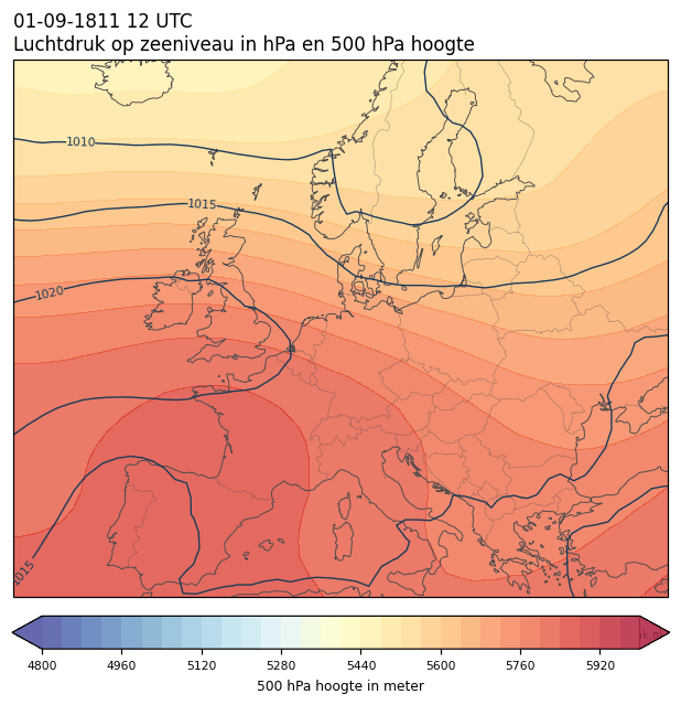Weerkaart van 1 september 1811 om 12 UTC