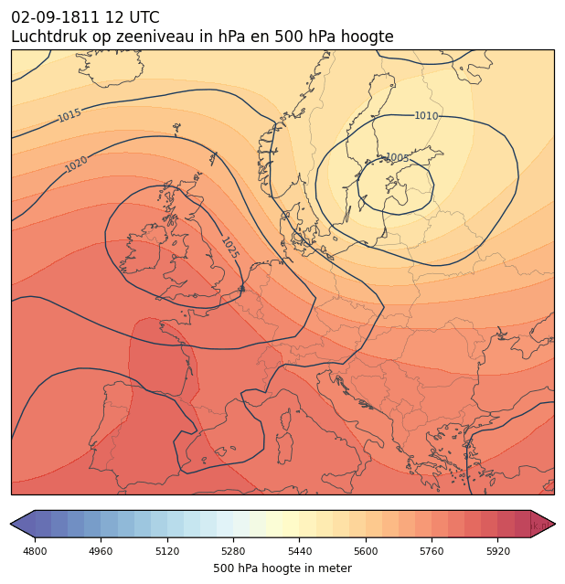 Weerkaart van 2 september 1811 om 12 UTC