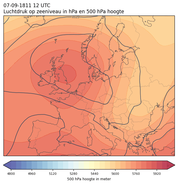 Weerkaart van 7 september 1811 om 12 UTC