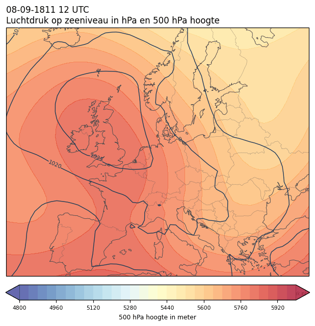 Weerkaart van 8 september 1811 om 12 UTC