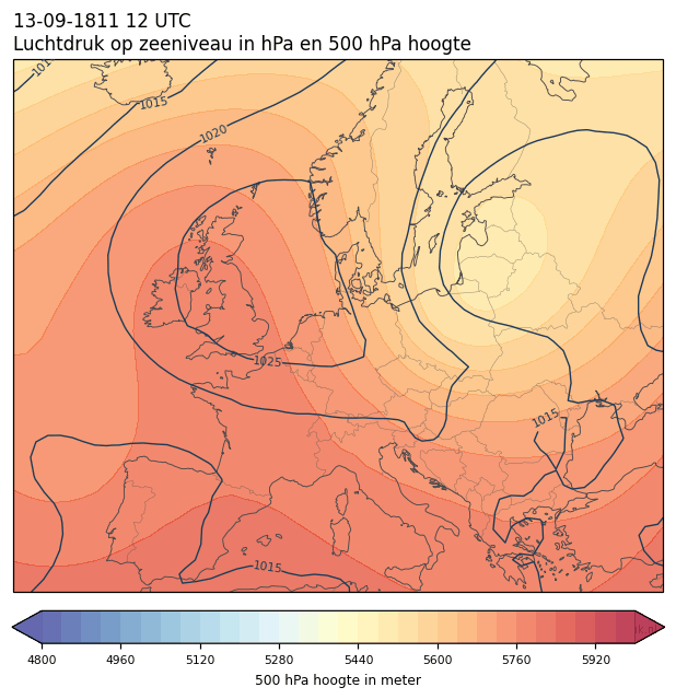Weerkaart van 13 september 1811 om 12 UTC