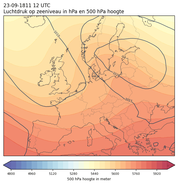 Weerkaart van 23 september 1811 om 12 UTC
