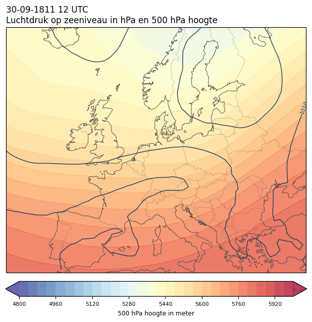 Weerkaart van 30 september 1811 om 12 UTC