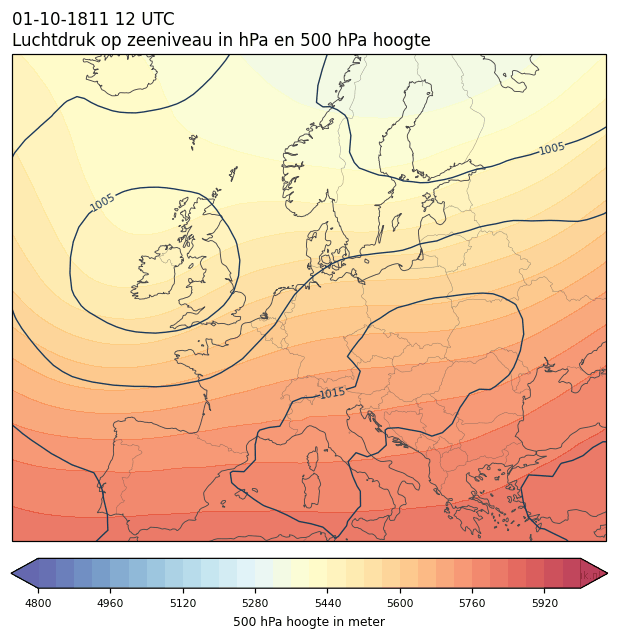 Weerkaart van 1 oktober 1811 om 12 UTC