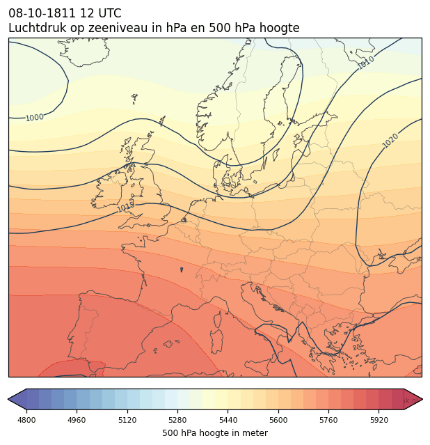 Weerkaart van 8 oktober 1811 om 12 UTC
