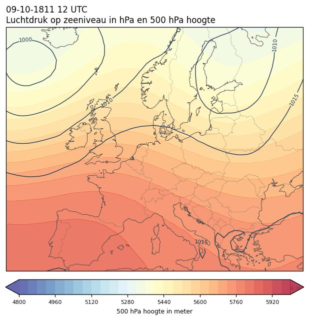 Weerkaart van 9 oktober 1811 om 12 UTC