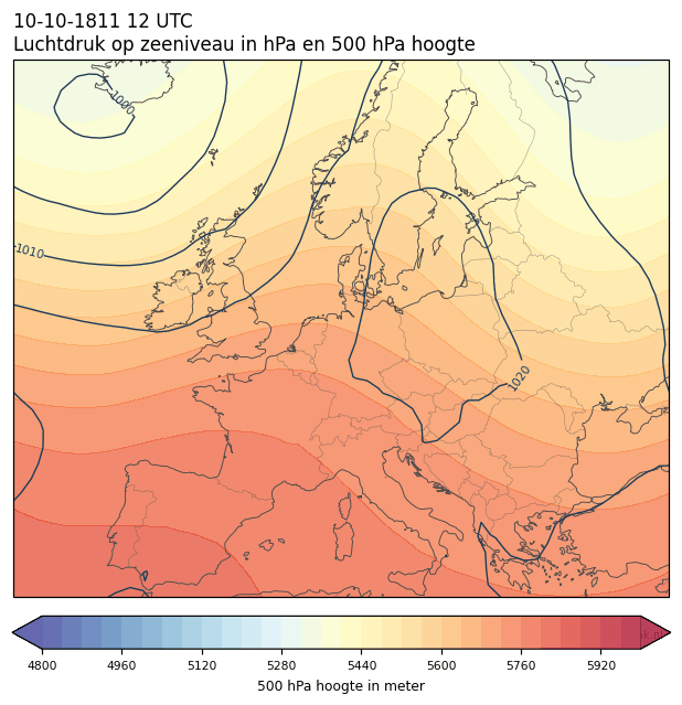 Weerkaart van 10 oktober 1811 om 12 UTC