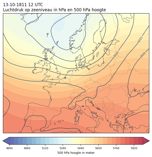 Weerkaart van 13 oktober 1811 om 12 UTC