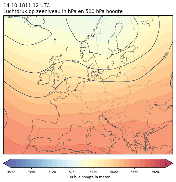 Weerkaart van 14 oktober 1811 om 12 UTC