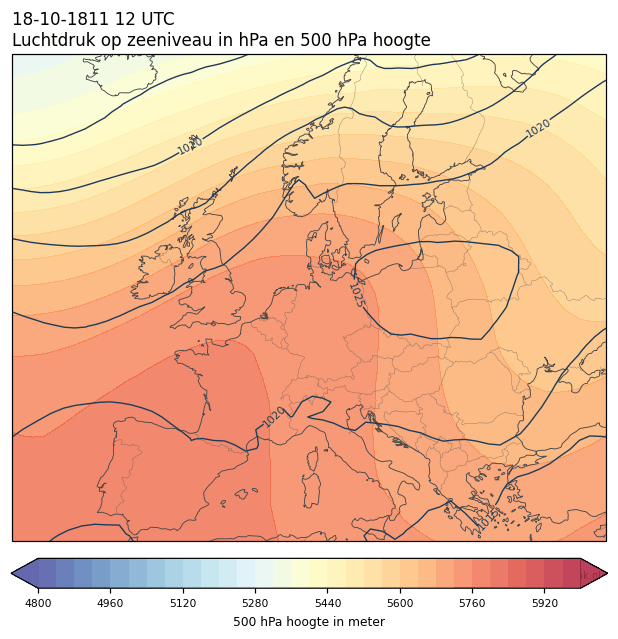 Weerkaart van 18 oktober 1811 om 12 UTC
