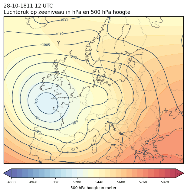 Weerkaart van 28 oktober 1811 om 12 UTC