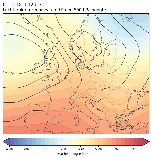 Weerkaart van 1 november 1811 om 12 UTC