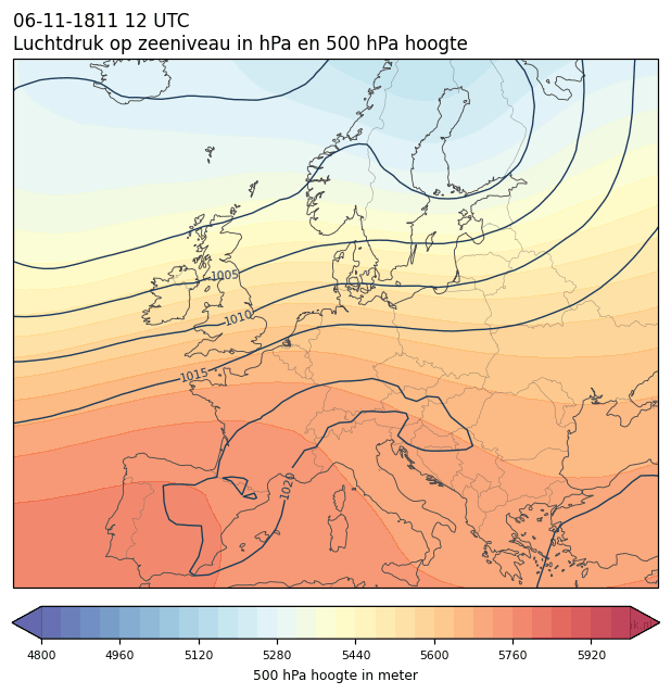 Weerkaart van 6 november 1811 om 12 UTC