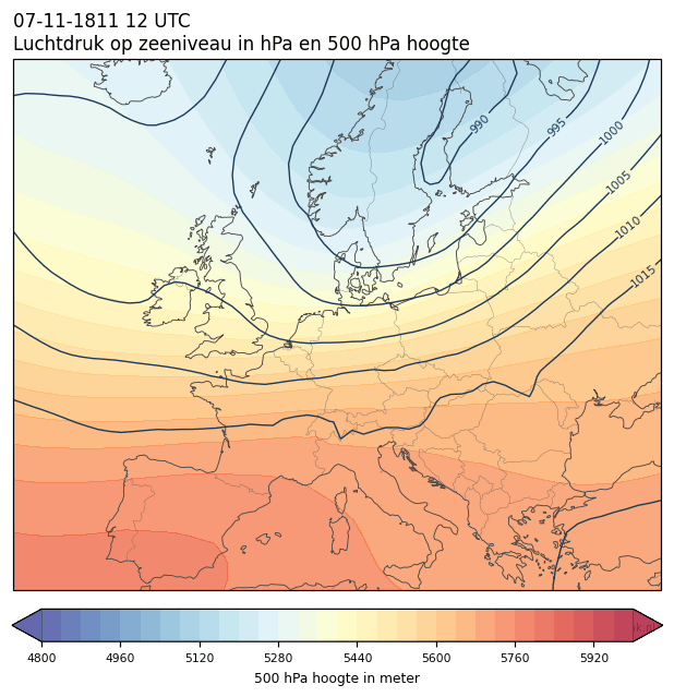 Weerkaart van 7 november 1811 om 12 UTC