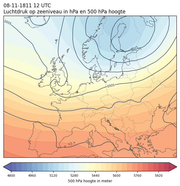 Weerkaart van 8 november 1811 om 12 UTC