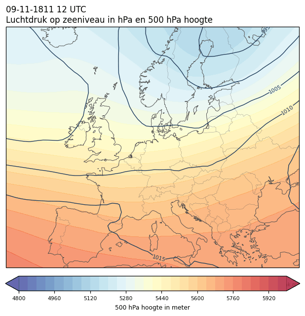 Weerkaart van 9 november 1811 om 12 UTC
