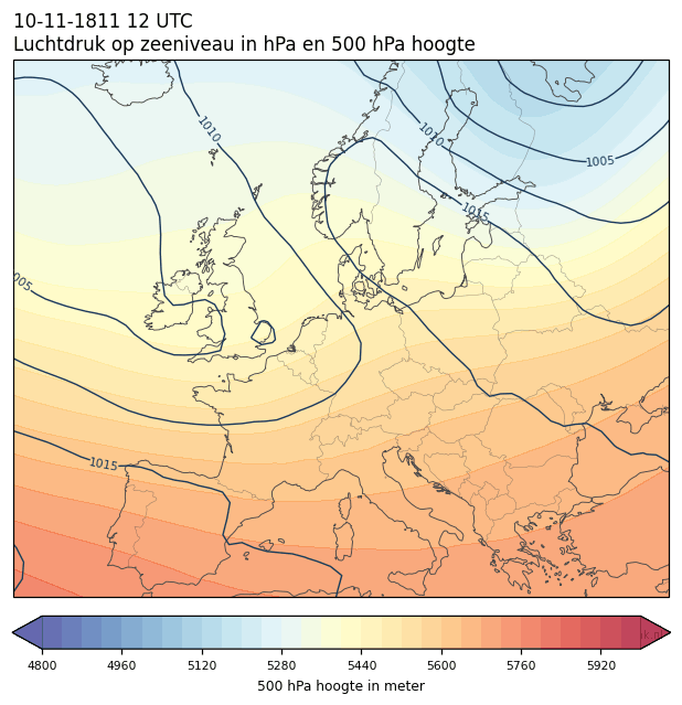 Weerkaart van 10 november 1811 om 12 UTC