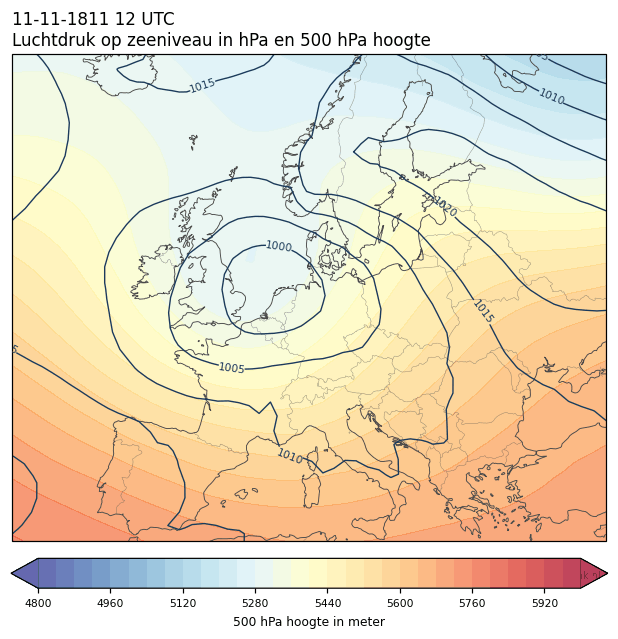 Weerkaart van 11 november 1811 om 12 UTC