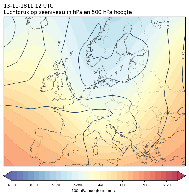 Weerkaart van 13 november 1811 om 12 UTC