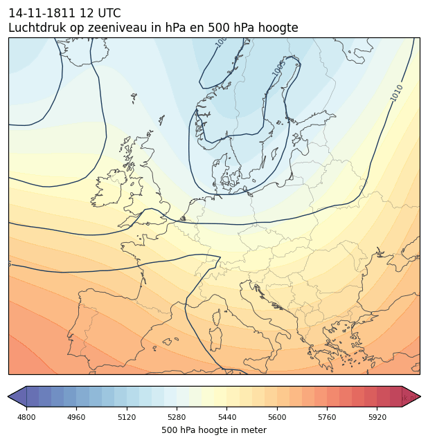 Weerkaart van 14 november 1811 om 12 UTC