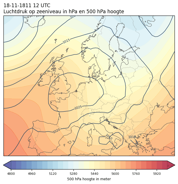 Weerkaart van 18 november 1811 om 12 UTC