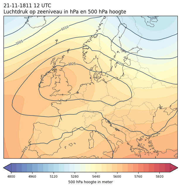 Weerkaart van 21 november 1811 om 12 UTC