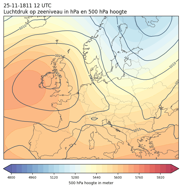 Weerkaart van 25 november 1811 om 12 UTC