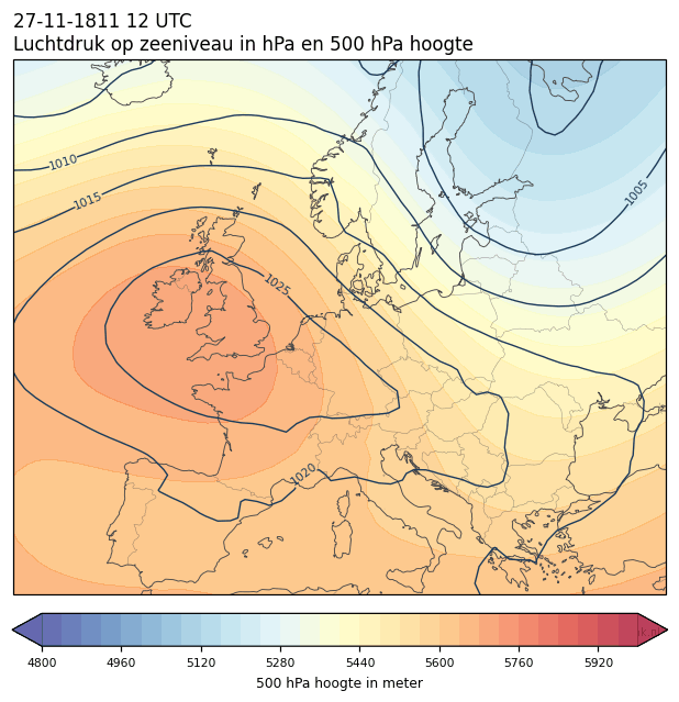 Weerkaart van 27 november 1811 om 12 UTC