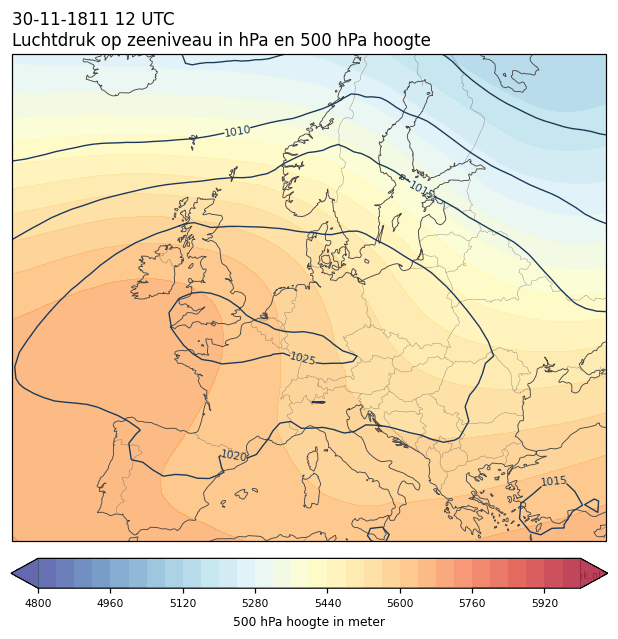 Weerkaart van 30 november 1811 om 12 UTC