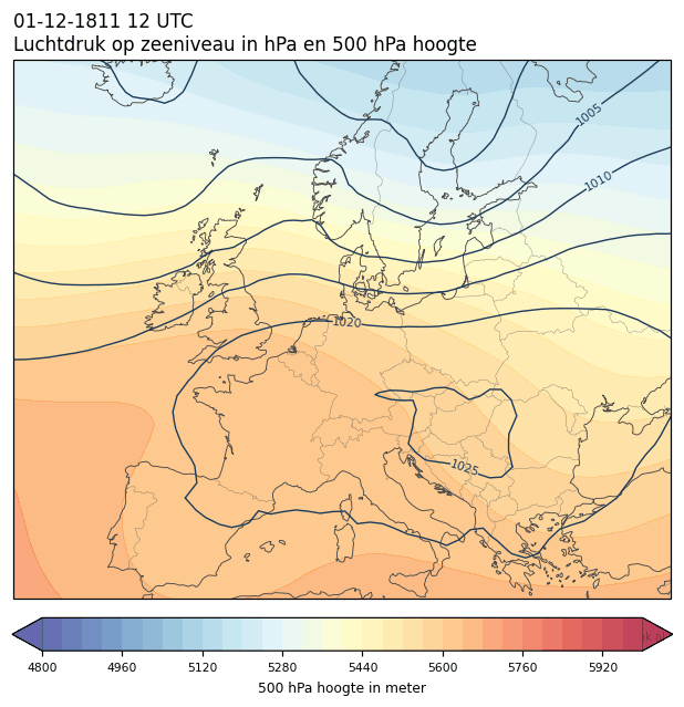 Weerkaart van 1 december 1811 om 12 UTC