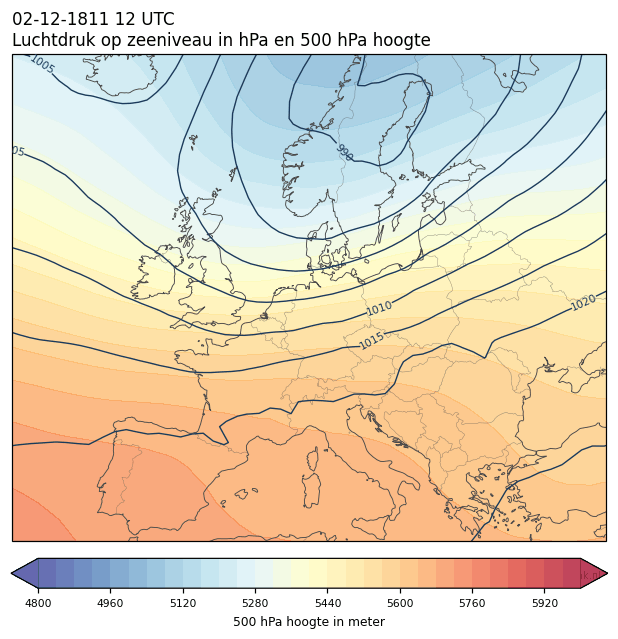 Weerkaart van 2 december 1811 om 12 UTC