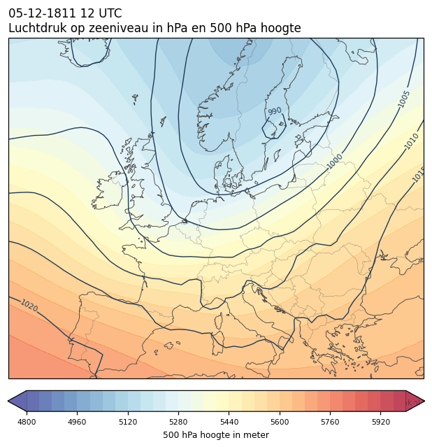 Weerkaart van 5 december 1811 om 12 UTC