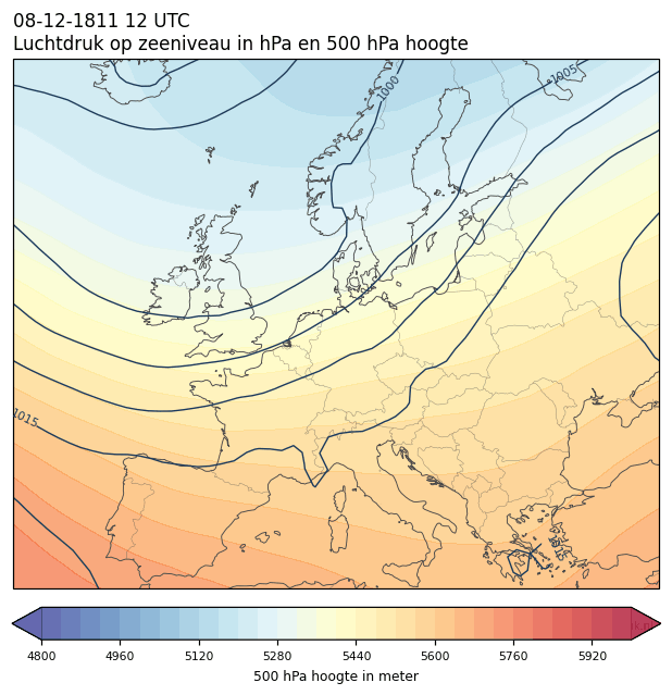 Weerkaart van 8 december 1811 om 12 UTC