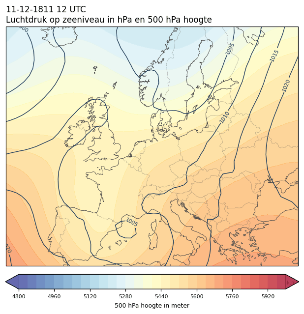 Weerkaart van 11 december 1811 om 12 UTC