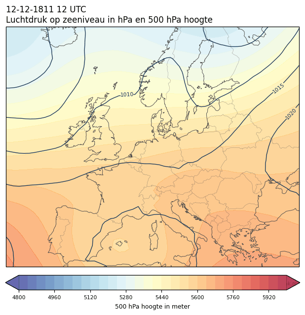 Weerkaart van 12 december 1811 om 12 UTC
