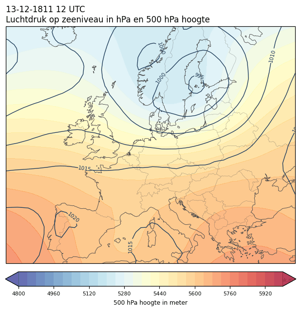 Weerkaart van 13 december 1811 om 12 UTC