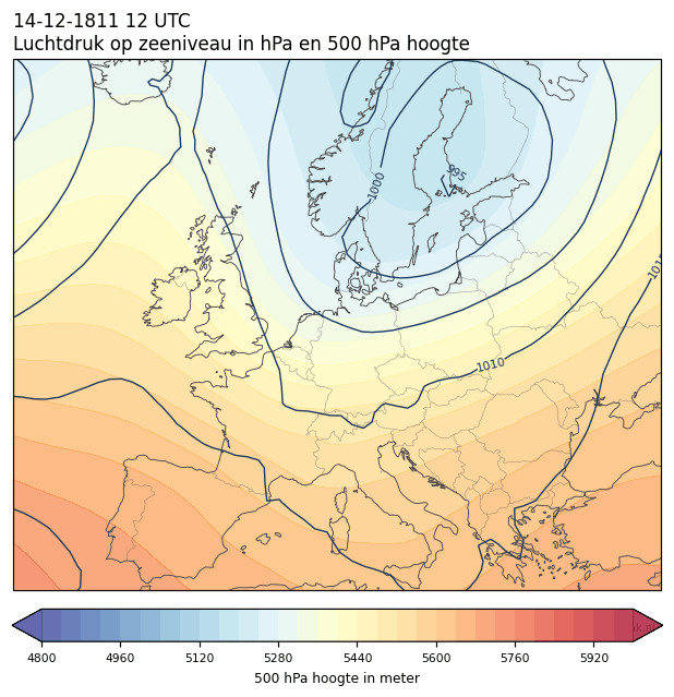 Weerkaart van 14 december 1811 om 12 UTC