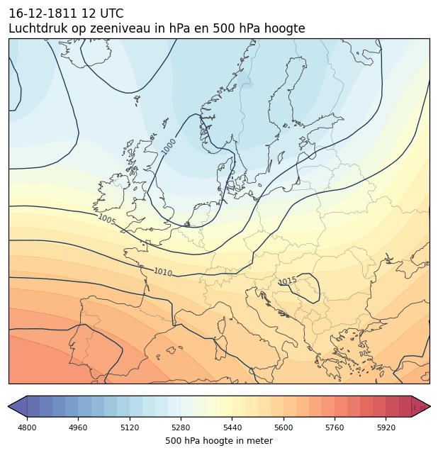Weerkaart van 16 december 1811 om 12 UTC