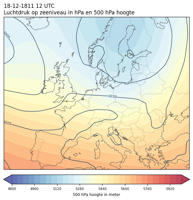 Weerkaart van 18 december 1811 om 12 UTC